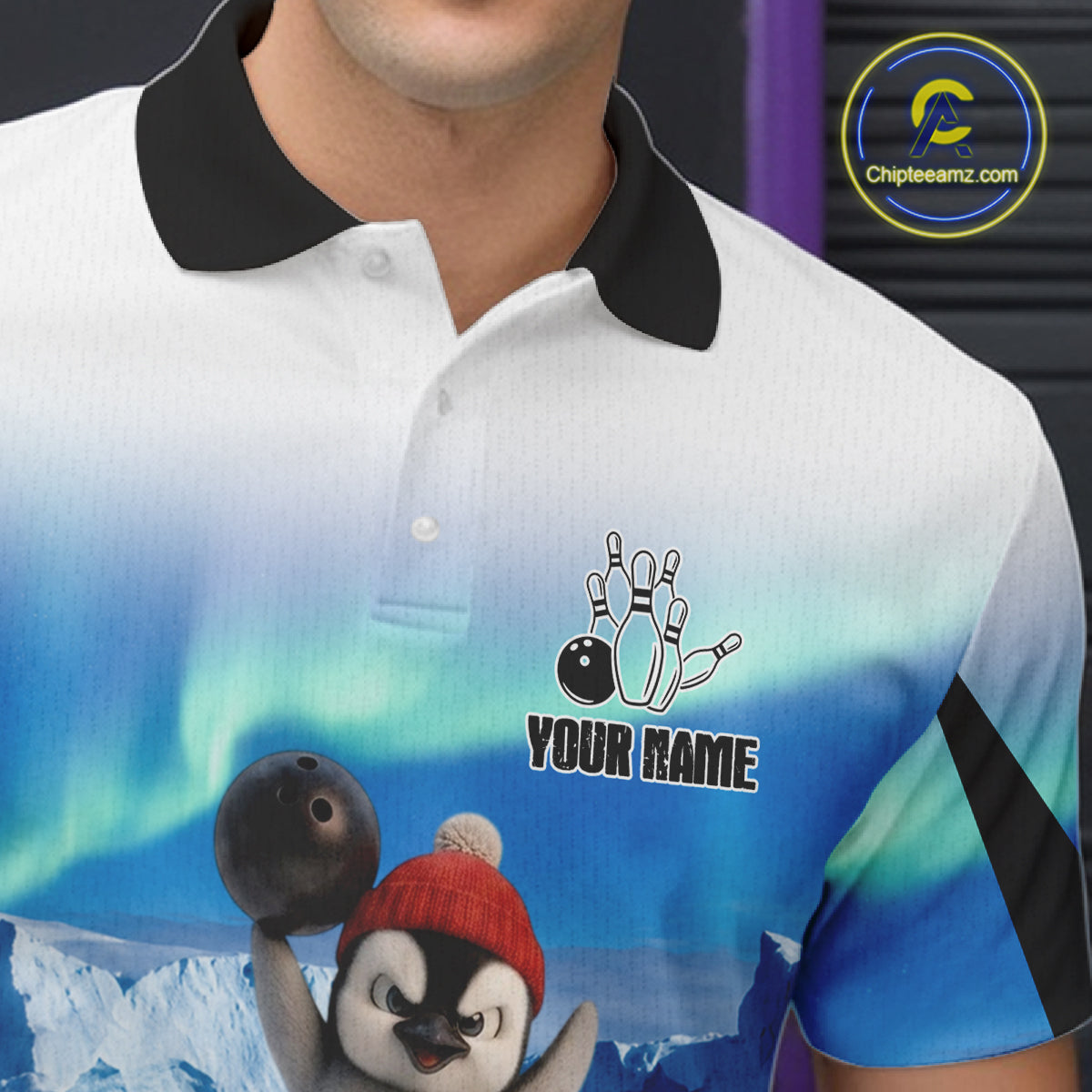 Funny Penguin Duo Men's Bowling Shirt Custom Name Iceberg Bowling Polo & Quarter-Zip Jersey|Blue NYN4261