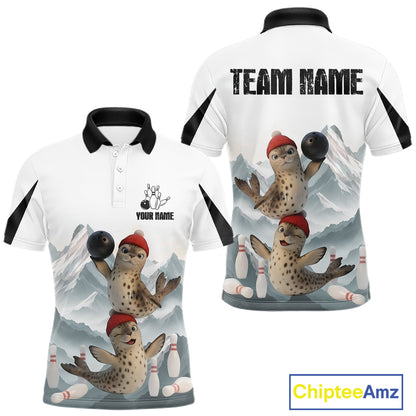 Funny Leopard Seal Duo Men's Bowling Shirt Custom Name Iceberg Bowling Polo & Quarter-Zip Jersey NYN4262
