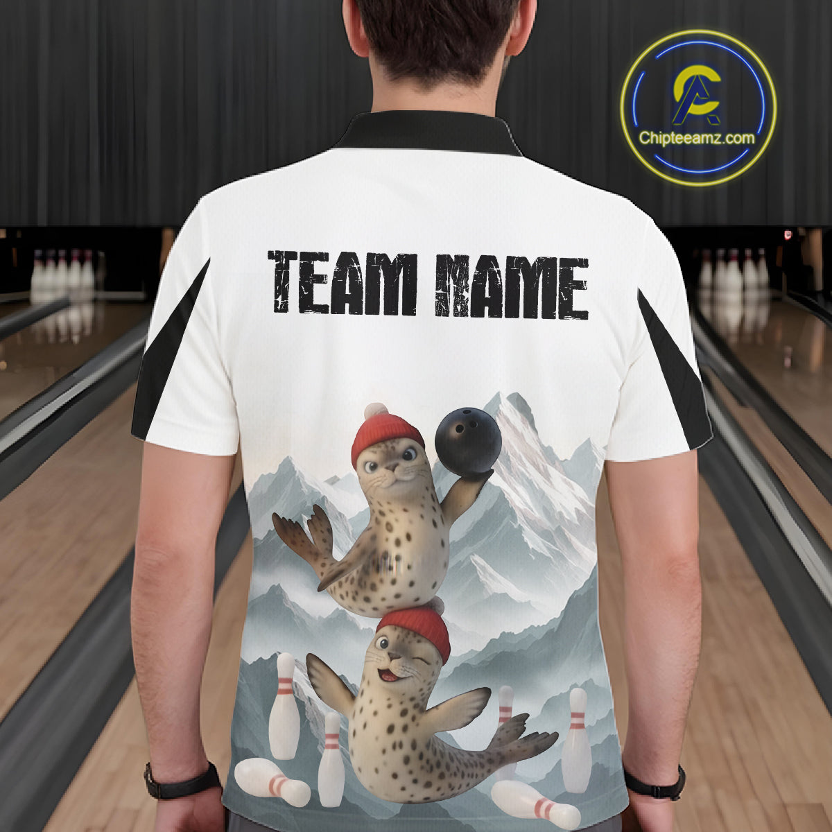Funny Leopard Seal Duo Men's Bowling Shirt Custom Name Iceberg Bowling Polo & Quarter-Zip Jersey NYN4262