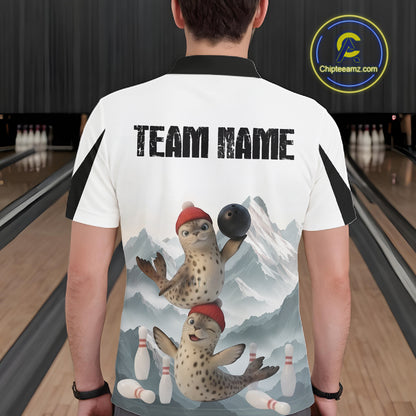 Funny Leopard Seal Duo Men's Bowling Shirt Custom Name Iceberg Bowling Polo & Quarter-Zip Jersey NYN4262