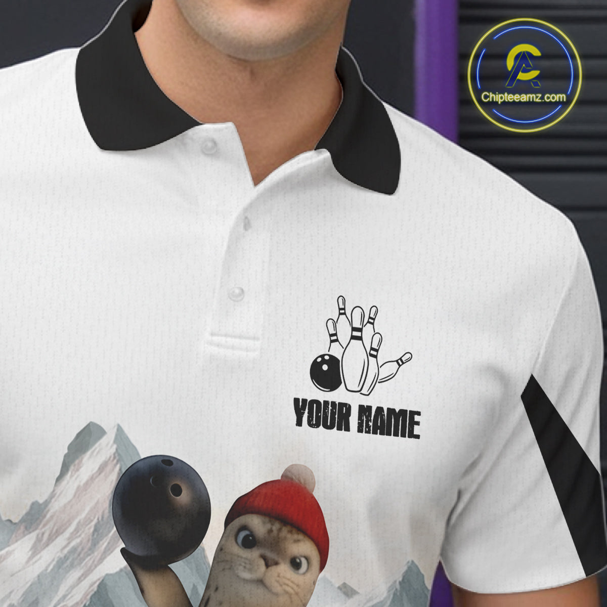 Funny Leopard Seal Duo Men's Bowling Shirt Custom Name Iceberg Bowling Polo & Quarter-Zip Jersey NYN4262