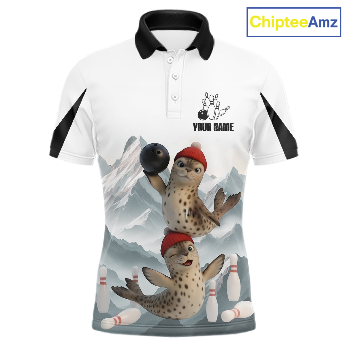 Funny Leopard Seal Duo Men's Bowling Shirt Custom Name Iceberg Bowling Polo & Quarter-Zip Jersey NYN4262