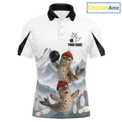 Funny Leopard Seal Duo Men's Bowling Shirt Custom Name Iceberg Bowling Polo & Quarter-Zip Jersey NYN4262