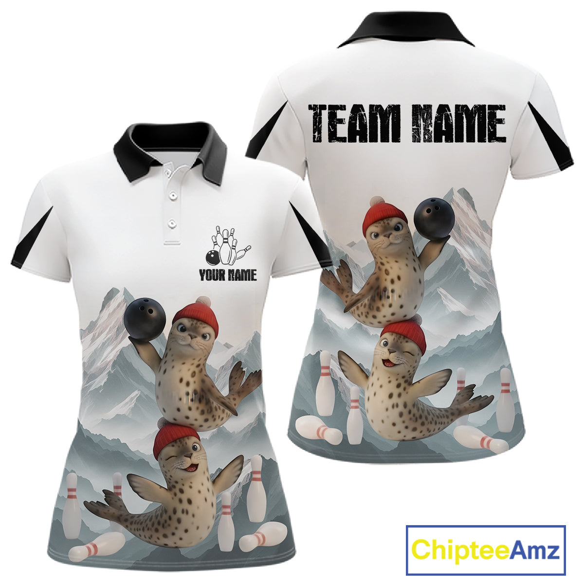 Funny Leopard Seal Duo Women Bowling Shirt Custom Name Iceberg Bowling Polo & Quarter-Zip Jersey NYN4262