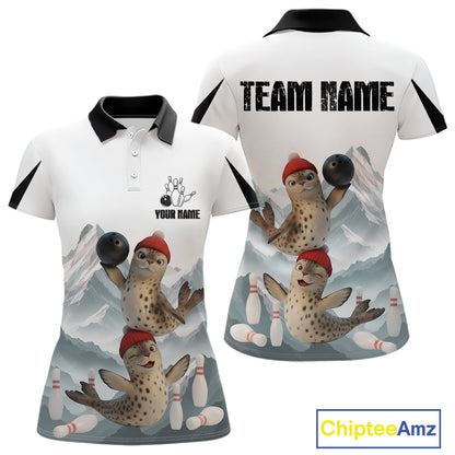 Funny Leopard Seal Duo Women Bowling Shirt Custom Name Iceberg Bowling Polo & Quarter-Zip Jersey NYN4262