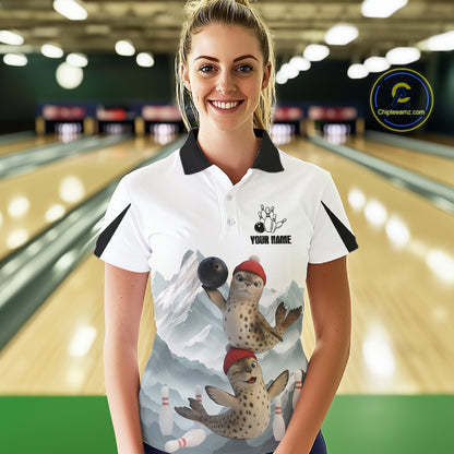 Funny Leopard Seal Duo Women Bowling Shirt Custom Name Iceberg Bowling Polo & Quarter-Zip Jersey NYN4262