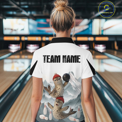 Funny Leopard Seal Duo Women Bowling Shirt Custom Name Iceberg Bowling Polo & Quarter-Zip Jersey NYN4262