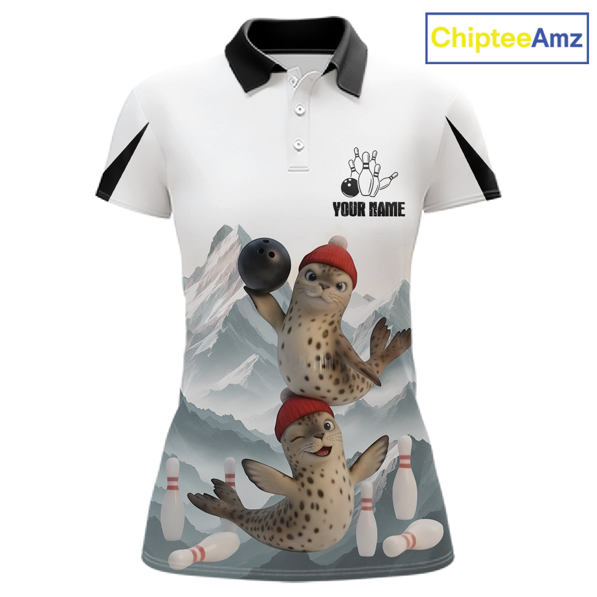 Funny Leopard Seal Duo Women Bowling Shirt Custom Name Iceberg Bowling Polo & Quarter-Zip Jersey NYN4262
