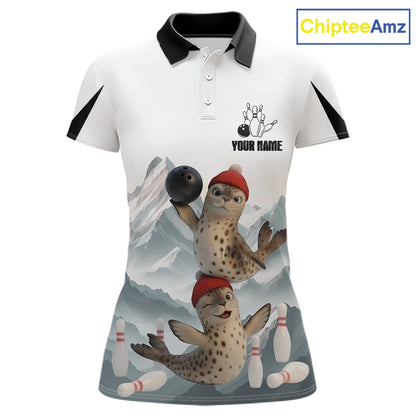 Funny Leopard Seal Duo Women Bowling Shirt Custom Name Iceberg Bowling Polo & Quarter-Zip Jersey NYN4262