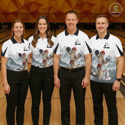 Funny Leopard Seal Duo Men's Bowling Shirt Custom Name Iceberg Bowling Polo & Quarter-Zip Jersey NYN4262