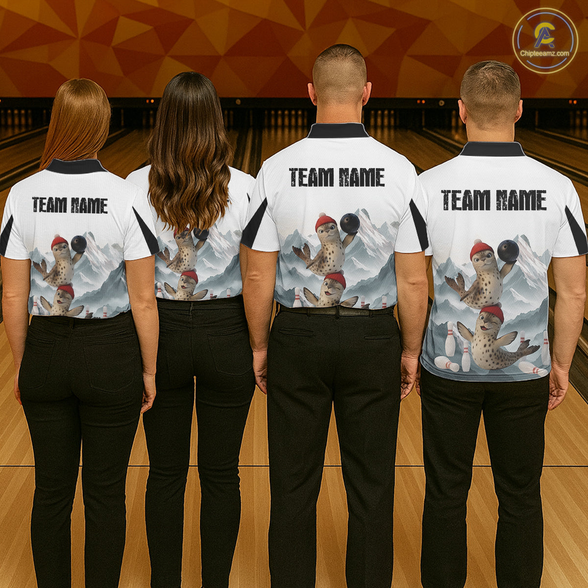 Funny Leopard Seal Duo Men's Bowling Shirt Custom Name Iceberg Bowling Polo & Quarter-Zip Jersey NYN4262