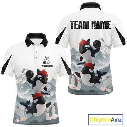 Funny Killer Whale Duo Men's Bowling Shirt Custom Name Iceberg Bowling Polo & Quarter-Zip Jersey NYN4263