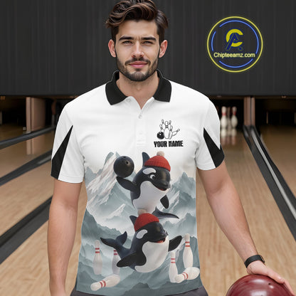 Funny Killer Whale Duo Men's Bowling Shirt Custom Name Iceberg Bowling Polo & Quarter-Zip Jersey NYN4263