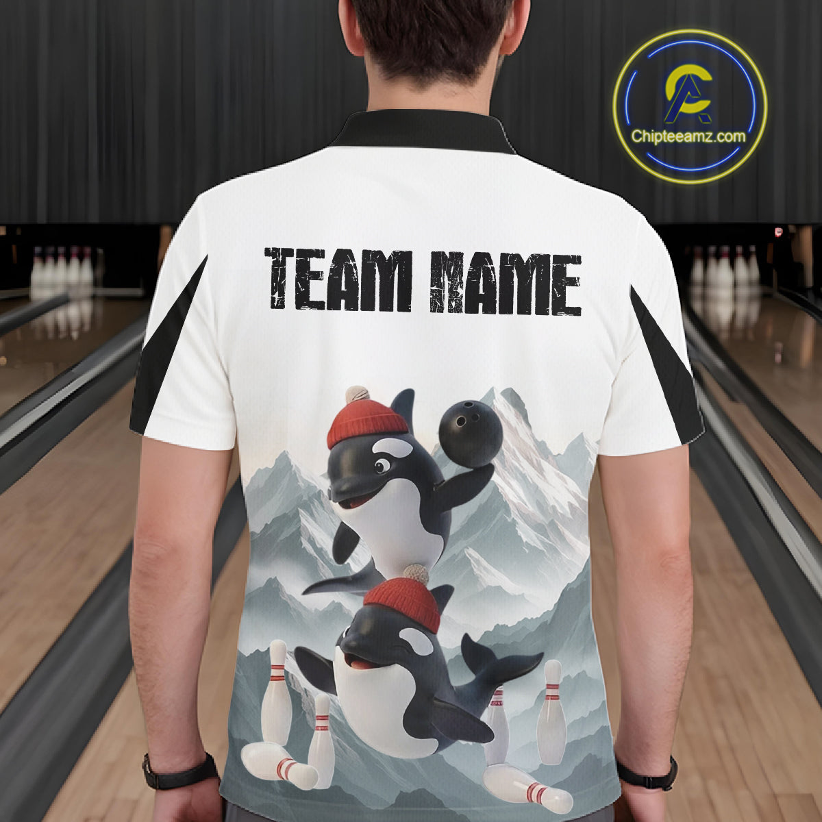 Funny Killer Whale Duo Men's Bowling Shirt Custom Name Iceberg Bowling Polo & Quarter-Zip Jersey NYN4263