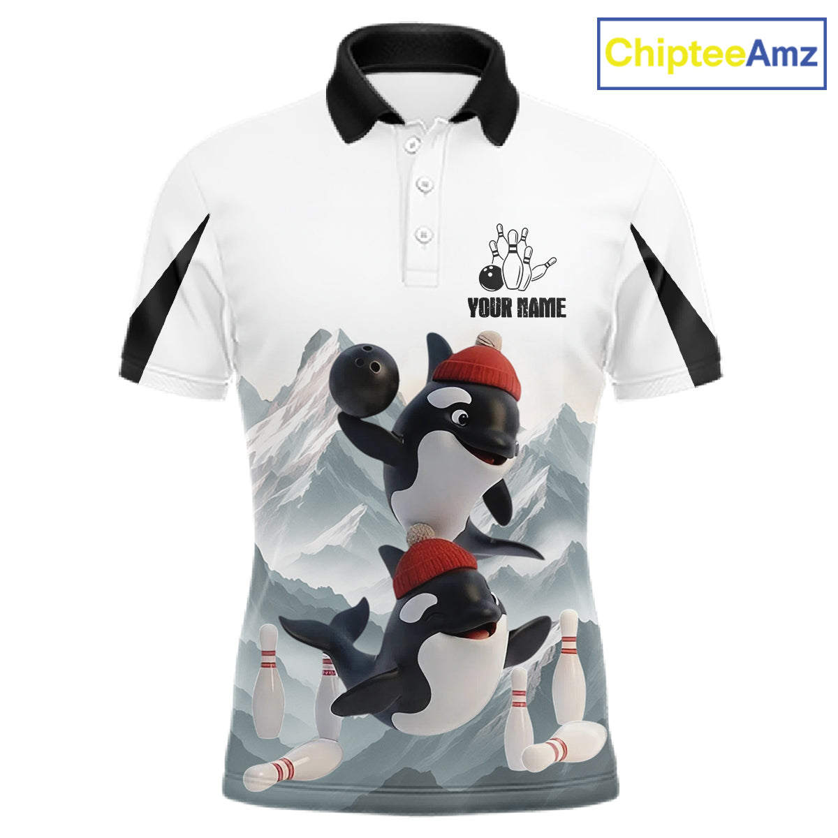 Funny Killer Whale Duo Men's Bowling Shirt Custom Name Iceberg Bowling Polo & Quarter-Zip Jersey NYN4263