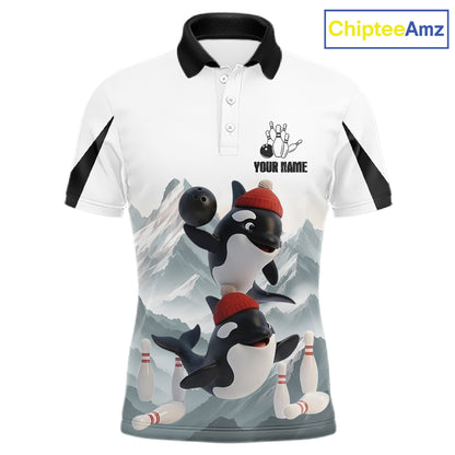 Funny Killer Whale Duo Men's Bowling Shirt Custom Name Iceberg Bowling Polo & Quarter-Zip Jersey NYN4263