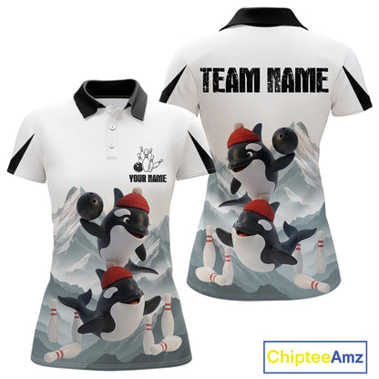 Funny Killer Whale Duo Women Bowling Shirt Custom Name Iceberg Bowling Polo & Quarter-Zip Jersey NYN4263