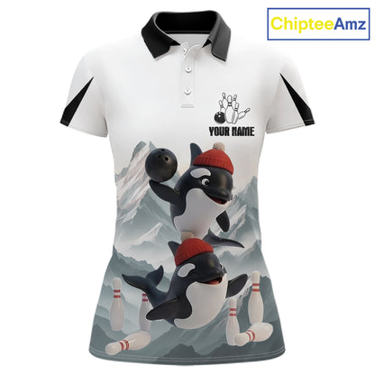 Funny Killer Whale Duo Women Bowling Shirt Custom Name Iceberg Bowling Polo & Quarter-Zip Jersey NYN4263