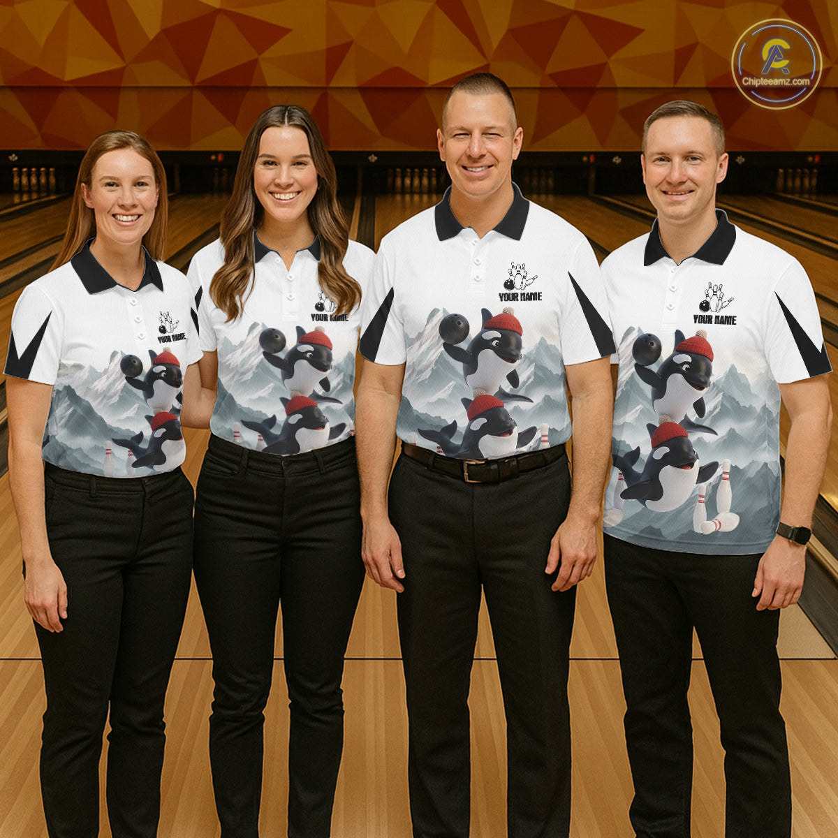 Funny Killer Whale Duo Men's Bowling Shirt Custom Name Iceberg Bowling Polo & Quarter-Zip Jersey NYN4263
