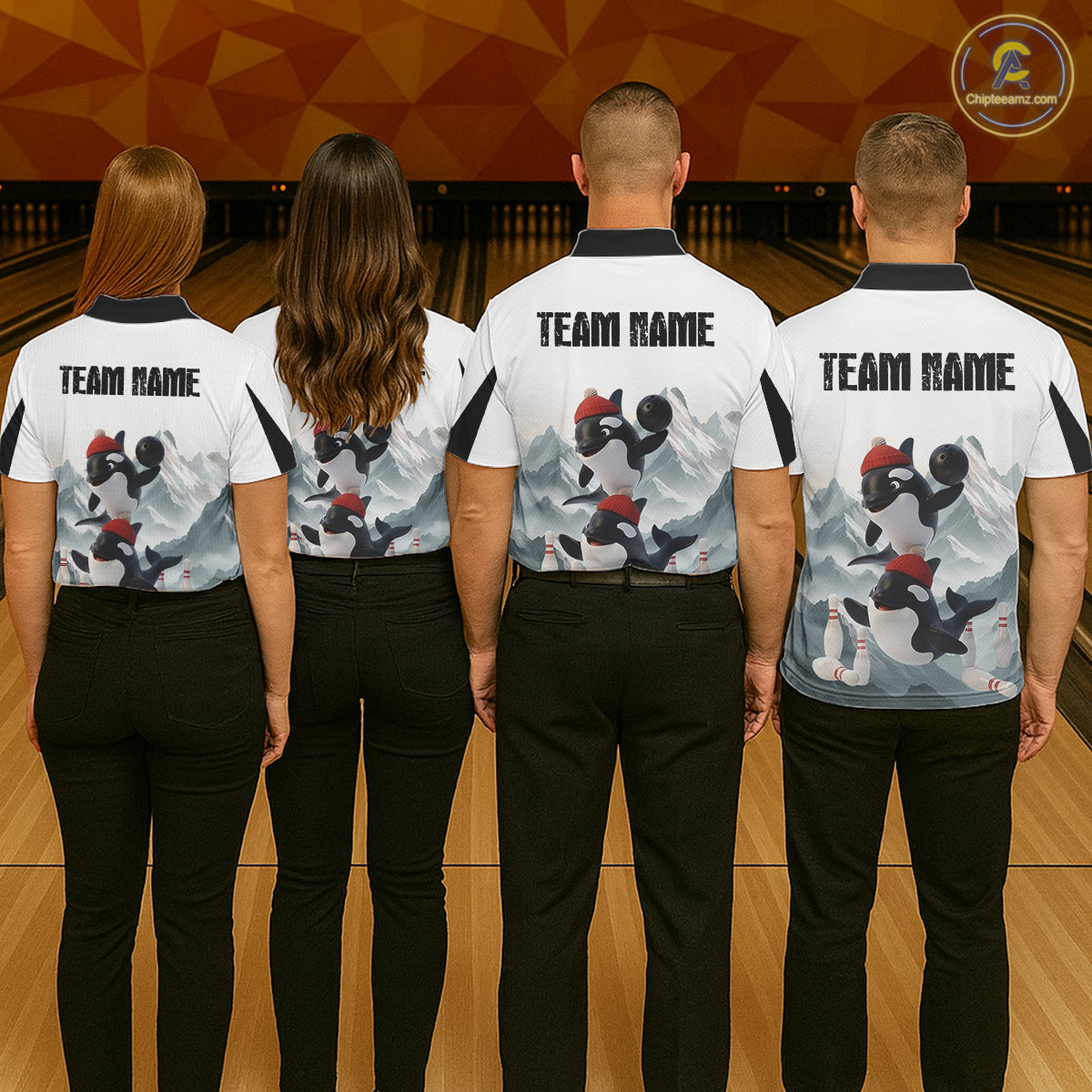 Funny Killer Whale Duo Men's Bowling Shirt Custom Name Iceberg Bowling Polo & Quarter-Zip Jersey NYN4263