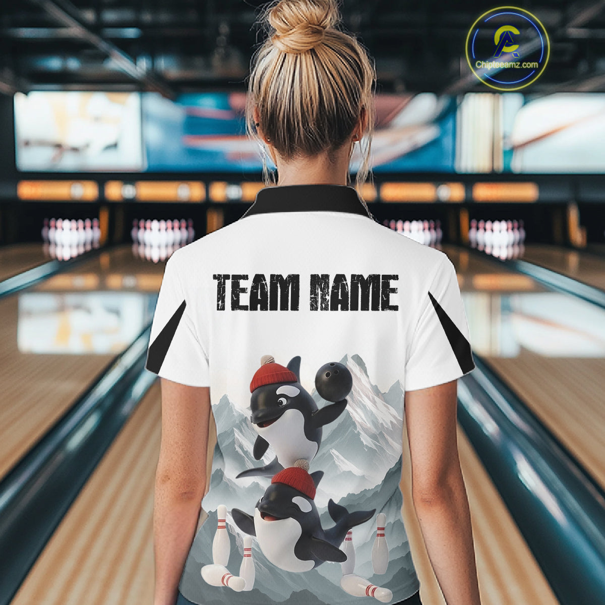 Funny Killer Whale Duo Women Bowling Shirt Custom Name Iceberg Bowling Polo & Quarter-Zip Jersey NYN4263