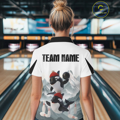 Funny Killer Whale Duo Women Bowling Shirt Custom Name Iceberg Bowling Polo & Quarter-Zip Jersey NYN4263