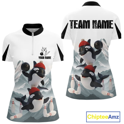 Funny Killer Whale Duo Women Bowling Shirt Custom Name Iceberg Bowling Polo & Quarter-Zip Jersey NYN4263