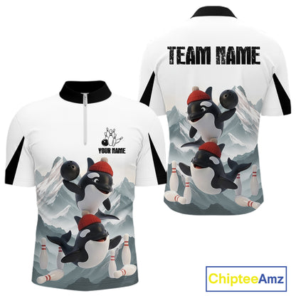 Funny Killer Whale Duo Men's Bowling Shirt Custom Name Iceberg Bowling Polo & Quarter-Zip Jersey NYN4263