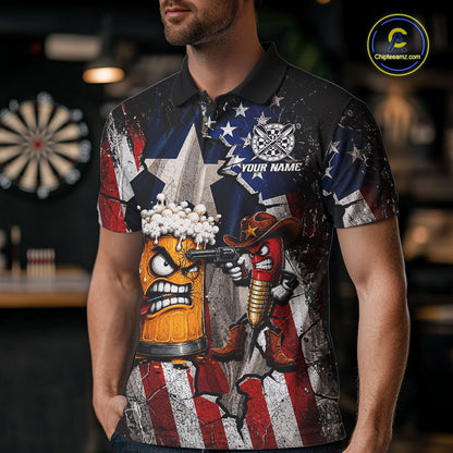 Angry Beer & Cowboy Dart Arrow Funny Dart Shirt For Men Custom Texas-US Flag Dart Team Uniforms NYN4264
