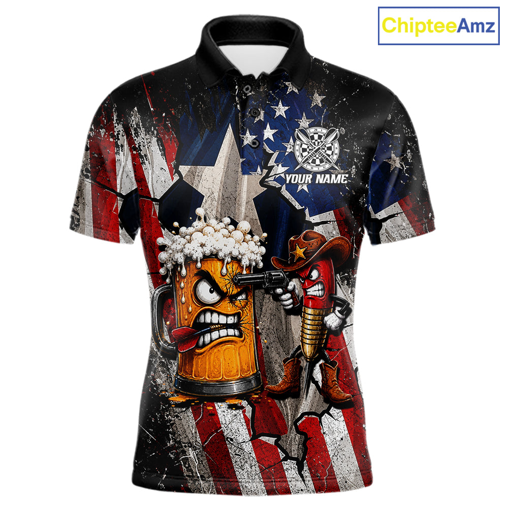 Angry Beer & Cowboy Dart Arrow Funny Dart Shirt For Men Custom Texas-US Flag Dart Team Uniforms NYN4264