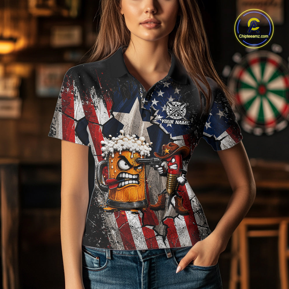 Angry Beer & Cowboy Dart Arrow Funny Dart Shirt For Women Custom Texas-US Flag Dart Team Uniforms NYN4264