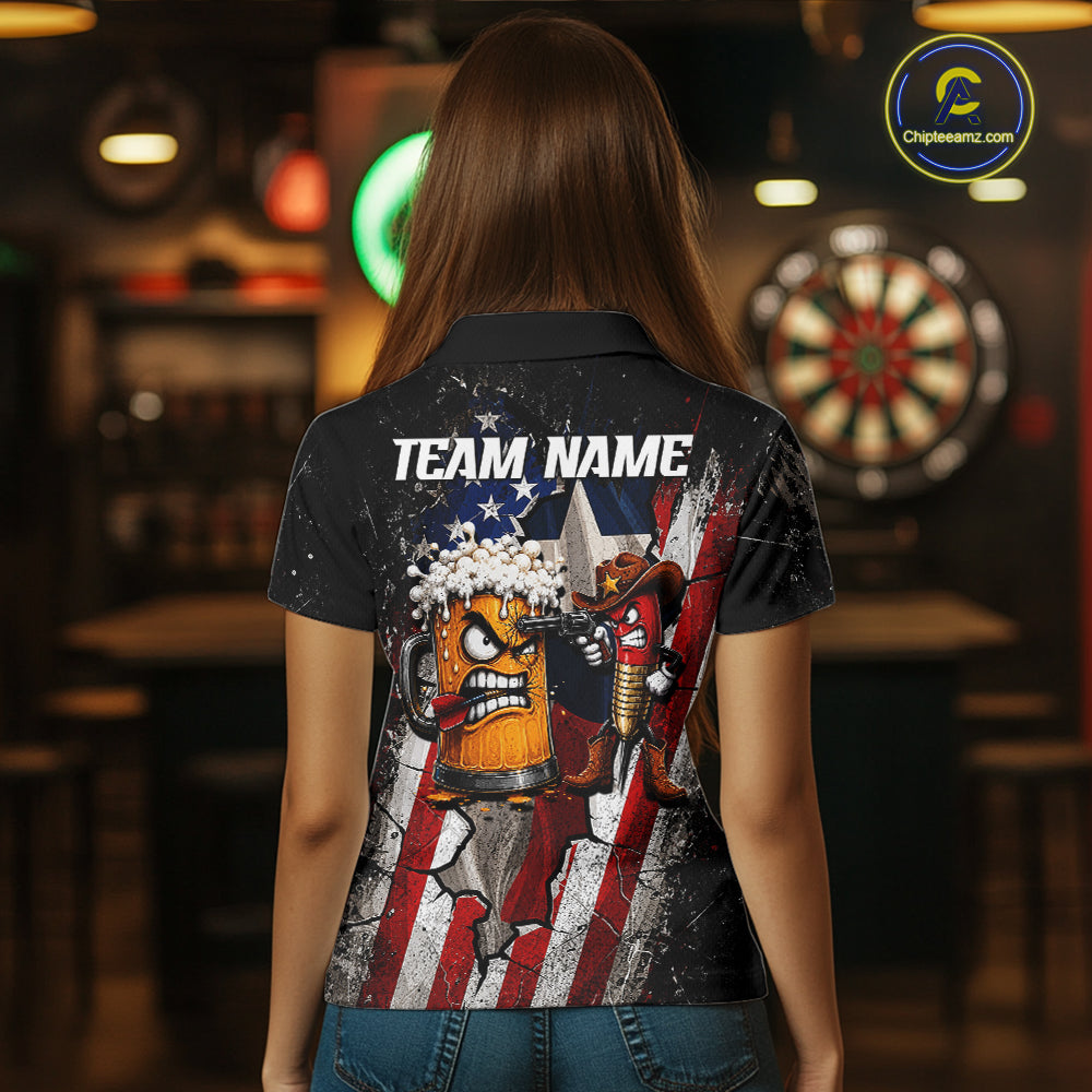 Angry Beer & Cowboy Dart Arrow Funny Dart Shirt For Women Custom Texas-US Flag Dart Team Uniforms NYN4264