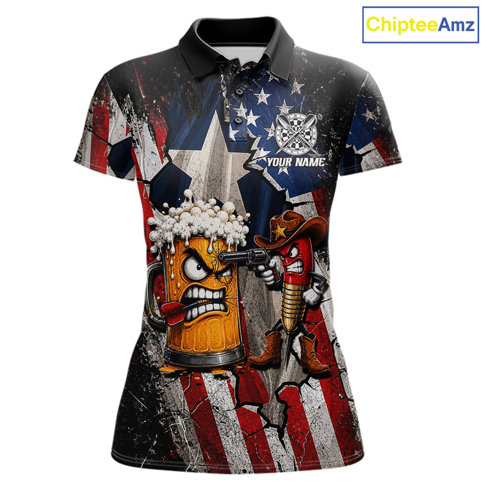 Angry Beer & Cowboy Dart Arrow Funny Dart Shirt For Women Custom Texas-US Flag Dart Team Uniforms NYN4264