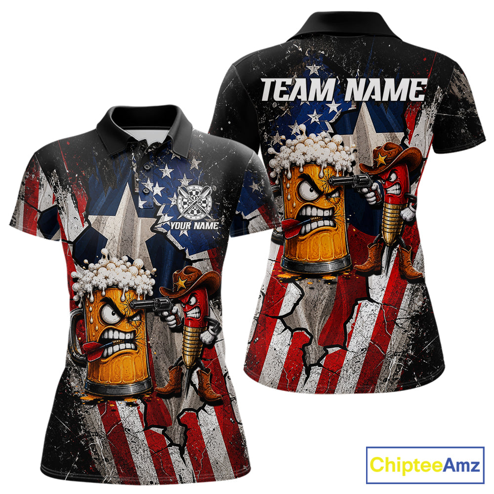Angry Beer & Cowboy Dart Arrow Funny Dart Shirt For Women Custom Texas-US Flag Dart Team Uniforms NYN4264
