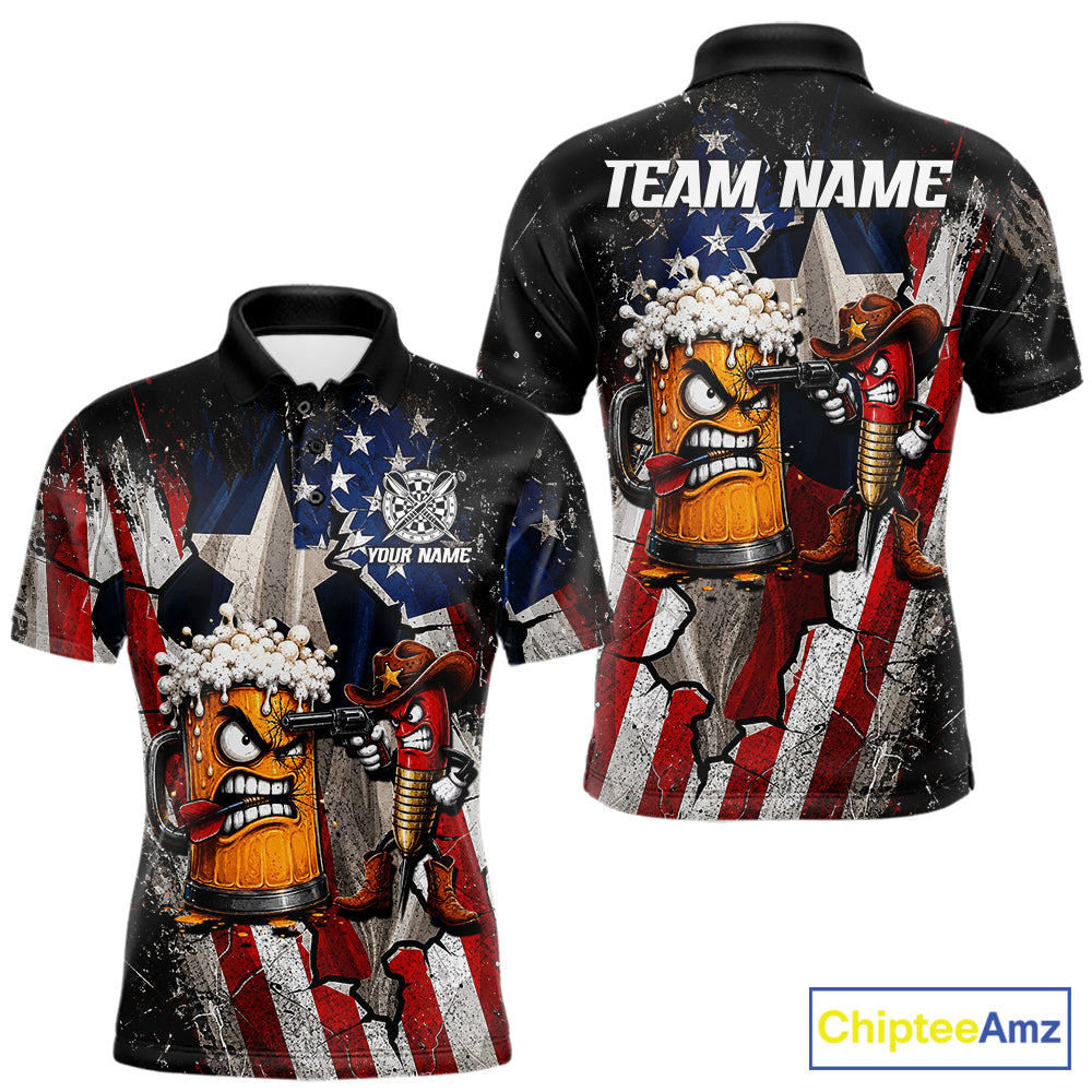 Angry Beer & Cowboy Dart Arrow Funny Dart Shirt For Men Custom Texas-US Flag Dart Team Uniforms NYN4264