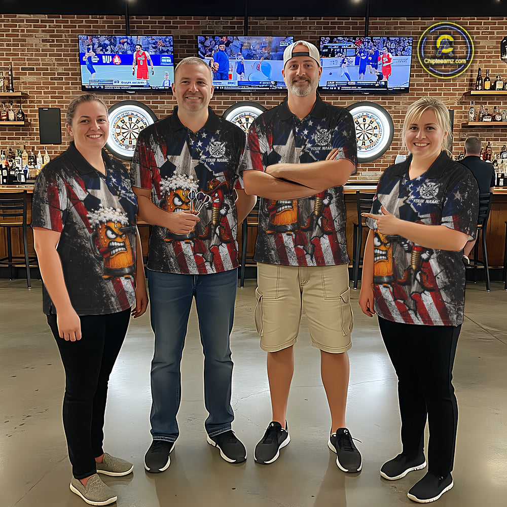 Angry Beer & Cowboy Dart Arrow Funny Dart Shirt For Men Custom Texas-US Flag Dart Team Uniforms NYN4264