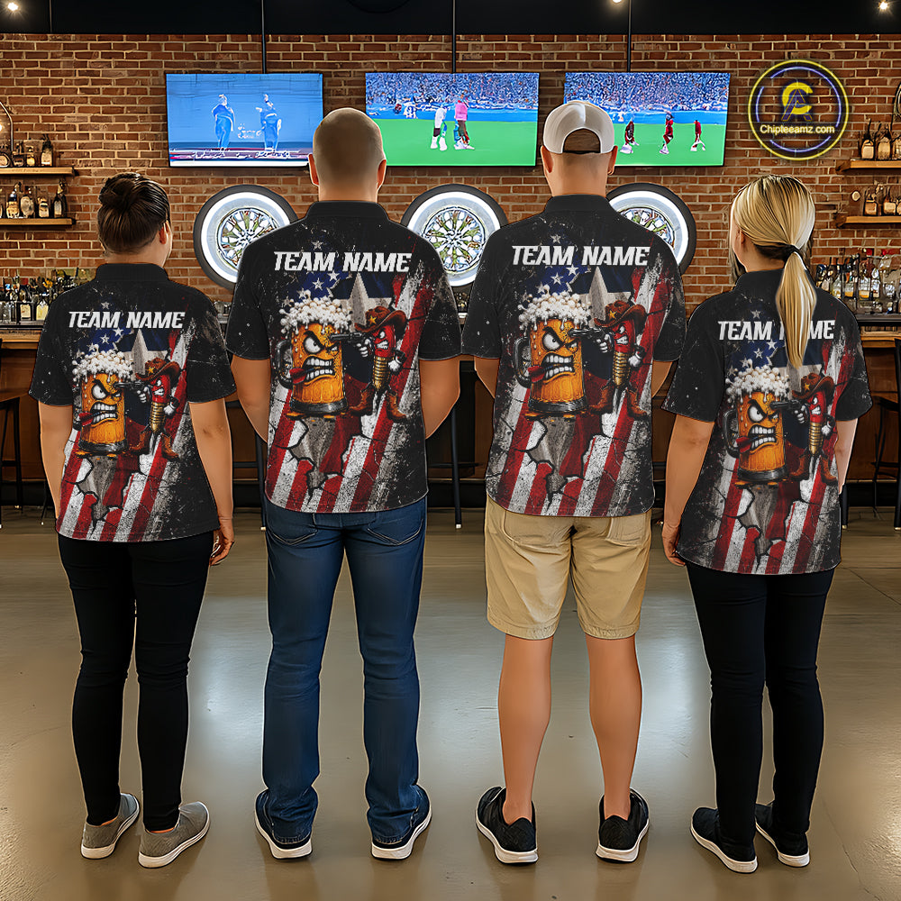Angry Beer & Cowboy Dart Arrow Funny Dart Shirt For Men Custom Texas-US Flag Dart Team Uniforms NYN4264