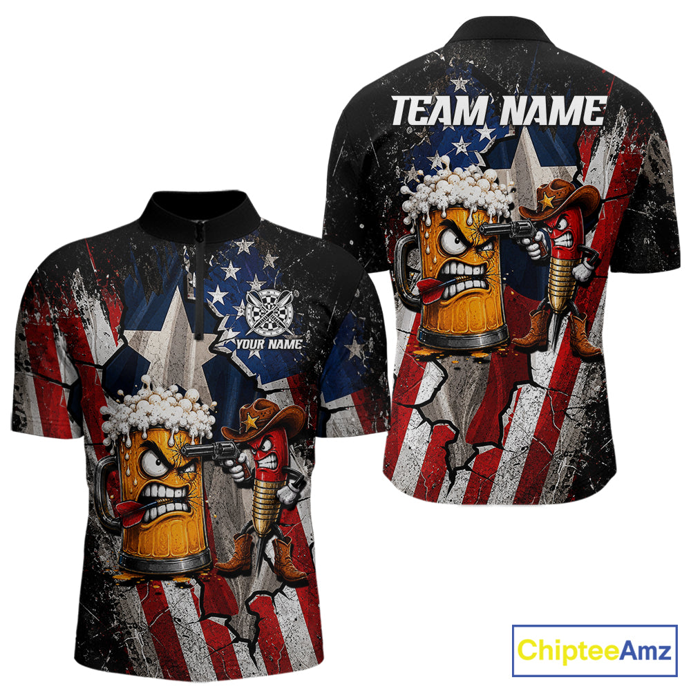 Angry Beer & Cowboy Dart Arrow Funny Dart Shirt For Men Custom Texas-US Flag Dart Team Uniforms NYN4264