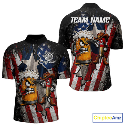 Angry Beer & Cowboy Dart Arrow Funny Dart Shirt For Men Custom Texas-US Flag Dart Team Uniforms NYN4264