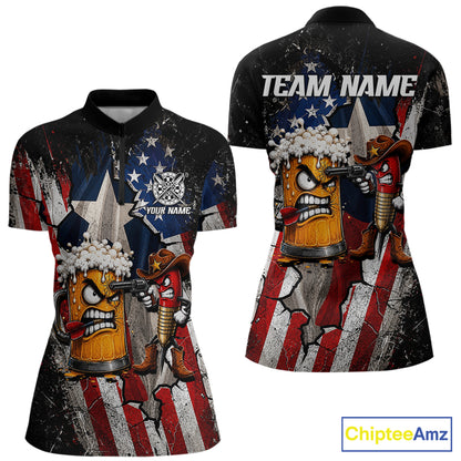 Angry Beer & Cowboy Dart Arrow Funny Dart Shirt For Women Custom Texas-US Flag Dart Team Uniforms NYN4264