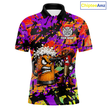 Angry Beer & Cowboy Dart Arrow Funny Dart Shirt For Men Custom Colorful Splash Dart Team Uniforms NYN4265