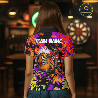 Angry Beer & Cowboy Dart Arrow Funny Dart Shirt For Women Custom Colorful Splash Dart Team Uniforms NYN4265