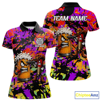 Angry Beer & Cowboy Dart Arrow Funny Dart Shirt For Women Custom Colorful Splash Dart Team Uniforms NYN4265