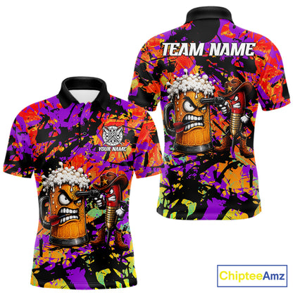 Angry Beer & Cowboy Dart Arrow Funny Dart Shirt For Men Custom Colorful Splash Dart Team Uniforms NYN4265