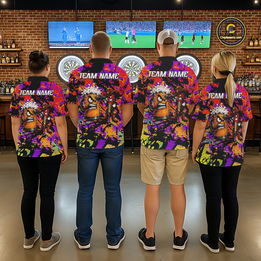 Angry Beer & Cowboy Dart Arrow Funny Dart Shirt For Men Custom Colorful Splash Dart Team Uniforms NYN4265