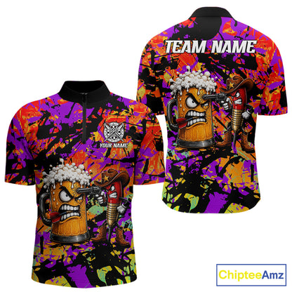 Angry Beer & Cowboy Dart Arrow Funny Dart Shirt For Men Custom Colorful Splash Dart Team Uniforms NYN4265