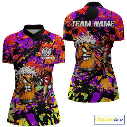 Angry Beer & Cowboy Dart Arrow Funny Dart Shirt For Women Custom Colorful Splash Dart Team Uniforms NYN4265