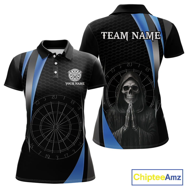 Custom Blue Grim Reaper Dartboard Dart Women Polo Shirt Skull Dart Team Jerseys NYN1530