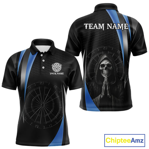 Custom Blue Grim Reaper Dartboard Dart Men Polo Shirt Skull Dart Team Jerseys NYN1530