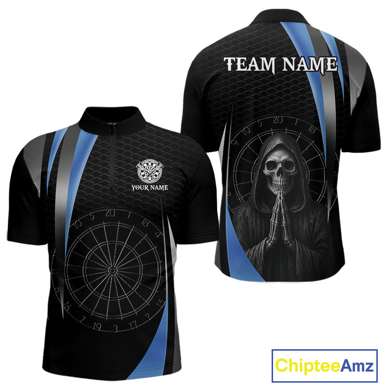 Custom Blue Grim Reaper Dartboard Dart Men Quarter-Zip Shirt Skull Dart Team Jerseys NYN1530